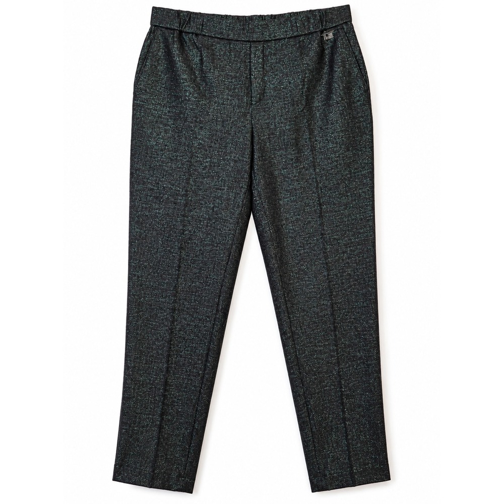 Elisa Fanti Women's IT 50 US 14 Black Green Metallic Wool Blend Pants